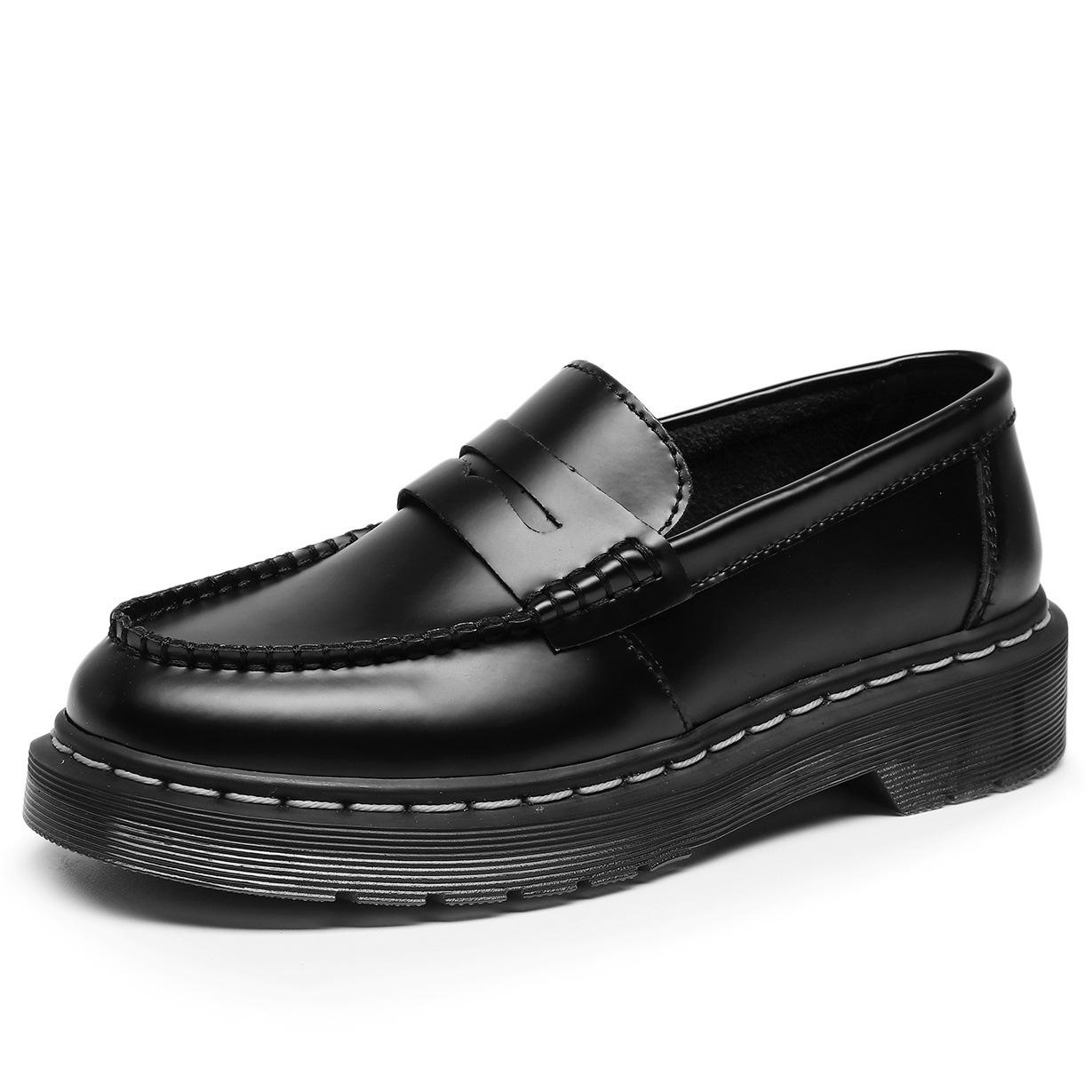 White line loafer shoes fashion women s commuter leather low-top small leather shoes British style fashion student shoes casual 46