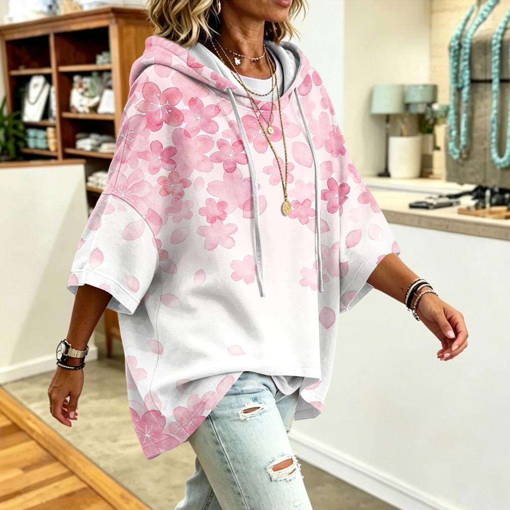 Women's Loose Fit Printed Hoodie Casual Sweatshirt Top