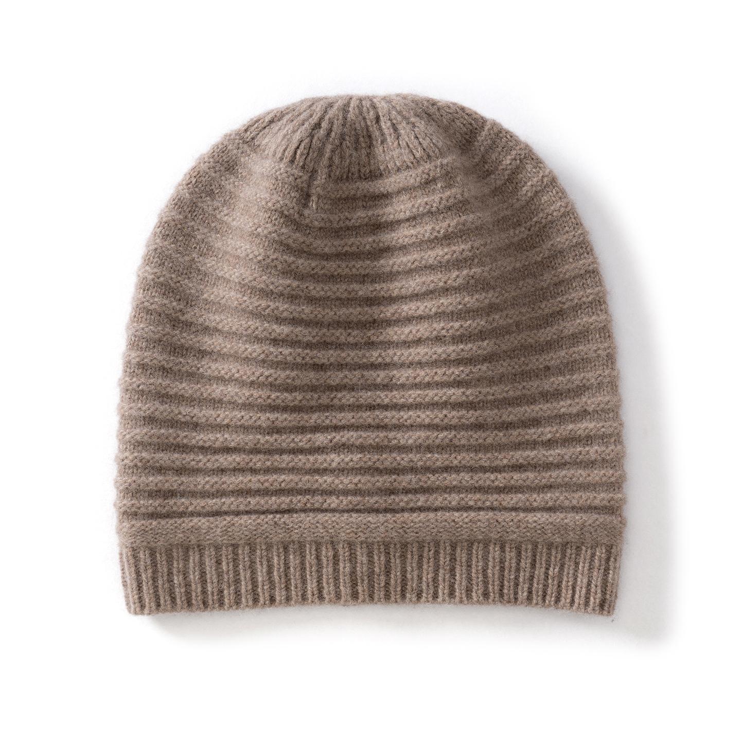 

100%Wool Women s Solid Color Horizontal Striped Knitted Hat For Winter Thick And Warm Fashionable Ear Protection Hood For Men верблюд