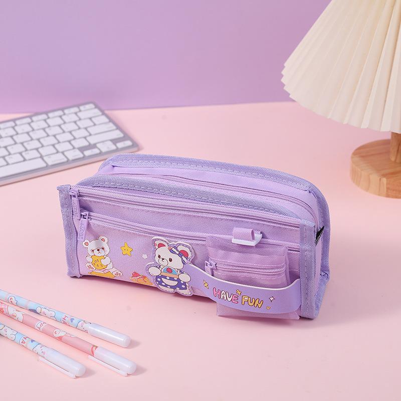 Canvas Anime Cartoon Cute Multi-layer Pencil Case with Kirby Design - High Capacity