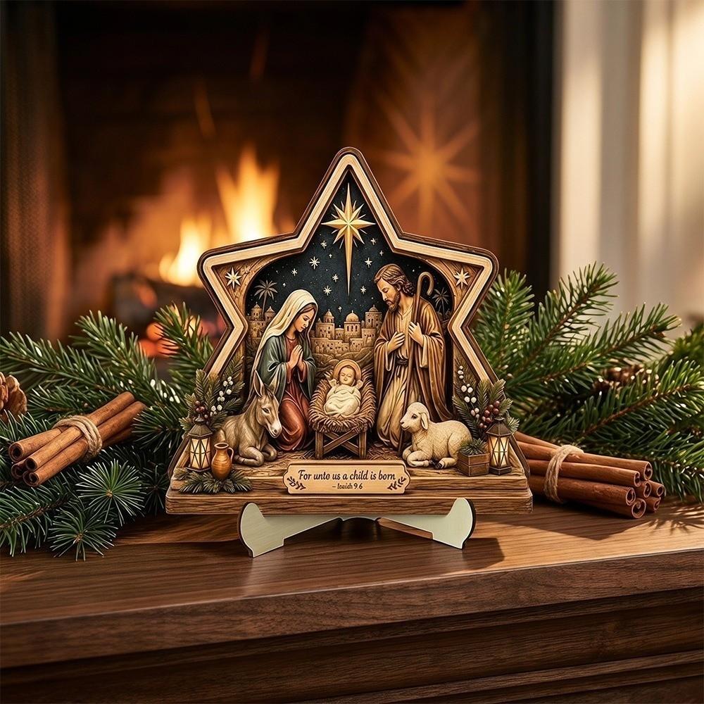 Christian Christmas Nativity Wooden Ornament 2D Flat Nativity Family Wood Plaque Office