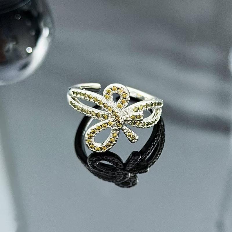Sweet And Cool Style Bow Full Of Diamonds, Zircon Ring, Open Finger, Women'S Fashion Index Finger Ring, Stacked With Niche Rings