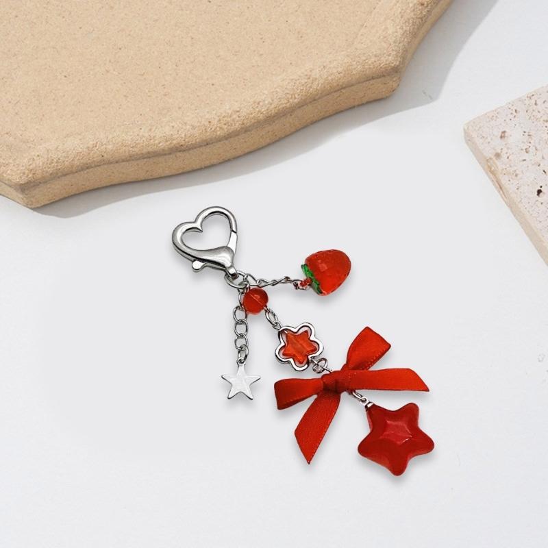 Fashionable Strawberry Keychain Star Purse Pendant Fashion Bowknot Key Jewelry Present for Youthful Fashion Enthusiasts