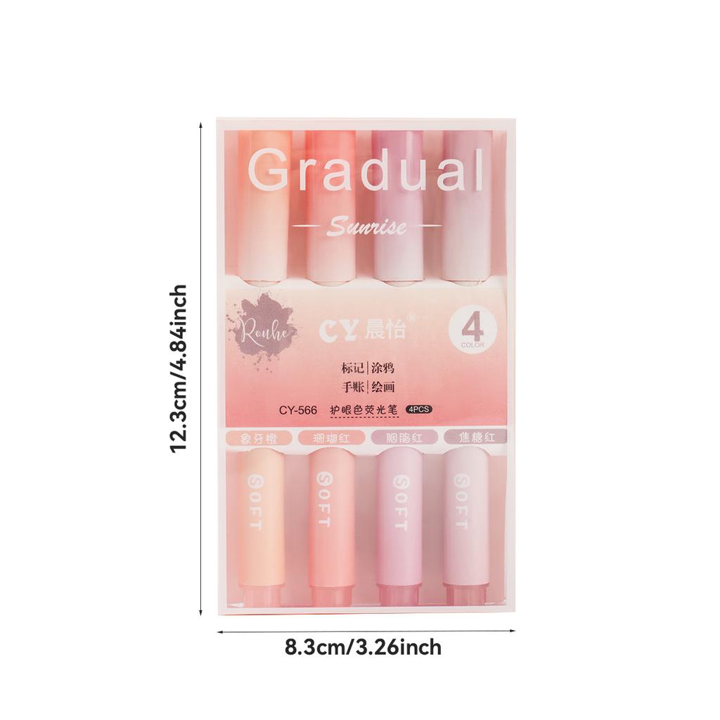 4pcs Kawaii Gradient Fluorescent Marker Pen Painting, Graffiti Cannot Erase Color Pen School Student Stationery Supplies