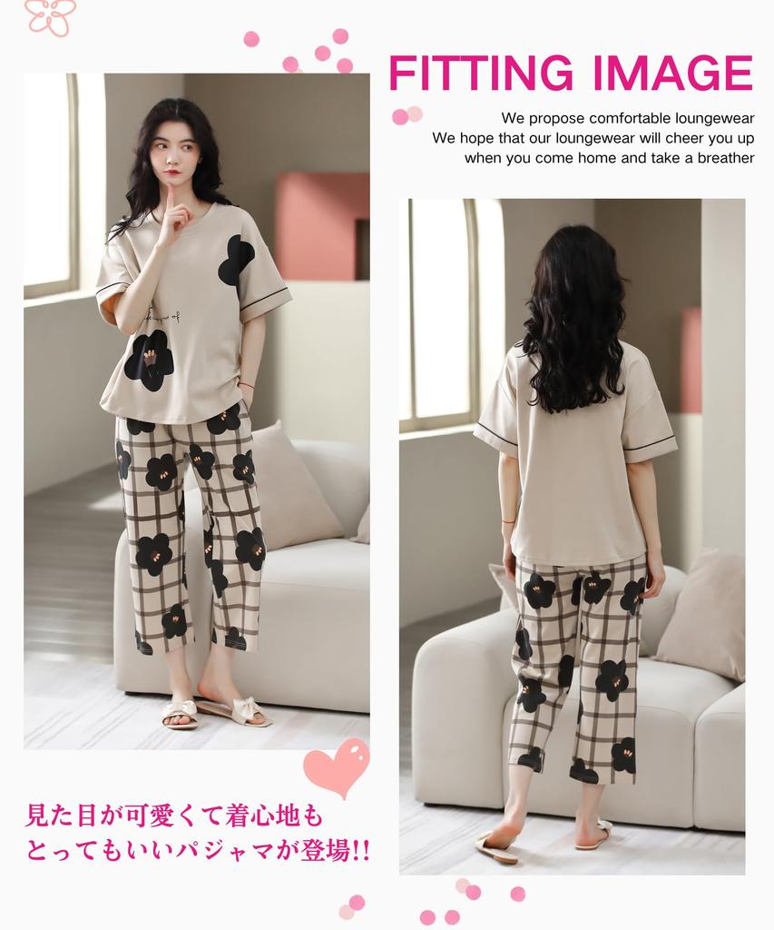 AasDawn Summer Cotton Short Relaxed Gentle on Perfect as a Gift Women's Pajamas, 100% Loungewear, Sleeves, 3/4 Length, Breathable, Cool, Fit,