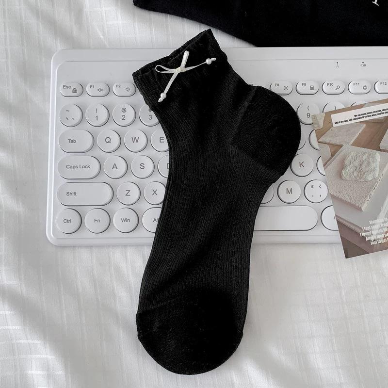 Thin Boneless Short Stockings Sweat-Absorbing Cotton Bottom Breathable Mesh Mid-Tube Socks Ice Silk Short Socks White Bow Jk Socks