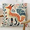Folk Art Fox Floral Throw Pillow Cover Scandinavian Boho Animal Print Decorative Cushion Case For Cottage Home Decor Gift