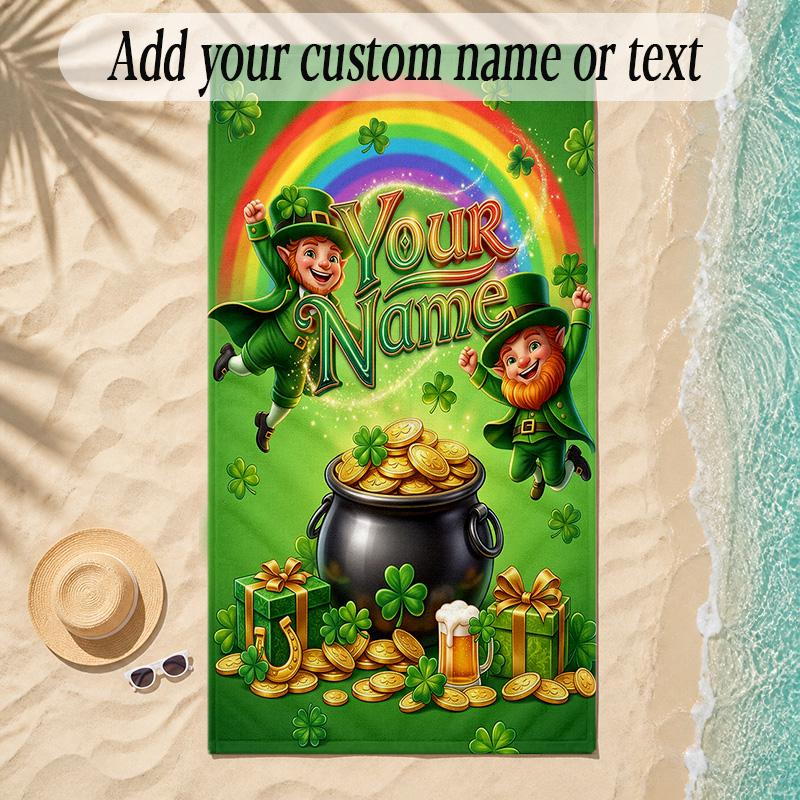 Rainbow Theme Soft Beach Towel Personalized Custom Name Text Towel Portable for Beach Pool Travel