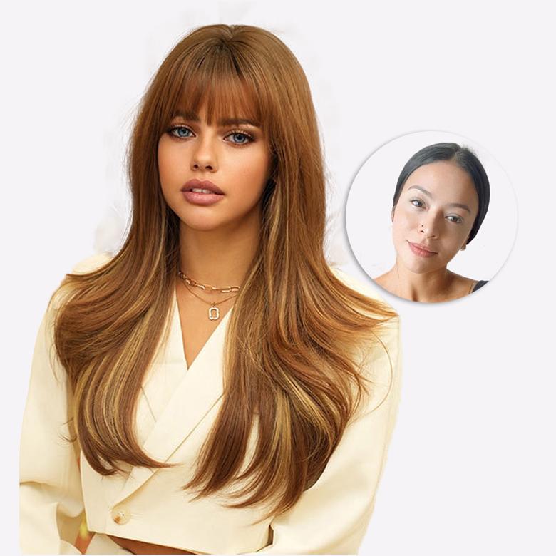 Длинный кудрявый парик цвета пепельно-зеленый и карамельный балаяж - термостойкий — фото 3