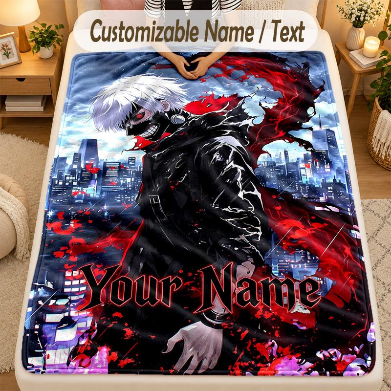 Flannel BlanketTokyo Ghoul Custom Name Text Personalized Soft Warm Throw Blanket Home Decor Gift