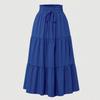 Retro Long Skirts with Pockets Women Spring Summer Holiday Casual Elastic High Waist Lace-up Loose Skirts Bohemian A-line Elegant Skirt