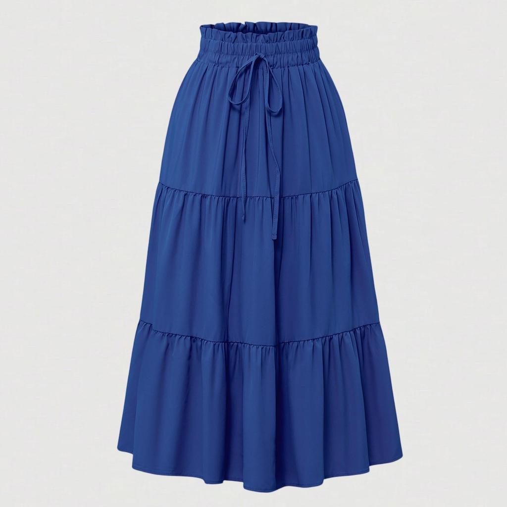 Retro Long Skirts with Pockets Women Spring Summer Holiday Casual Elastic High Waist Lace-up Loose Skirts Bohemian A-line Elegant Skirt
