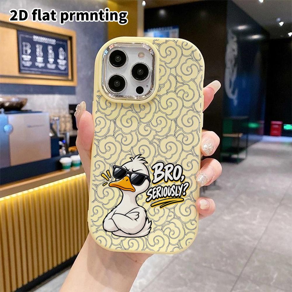Phone Case: 2D Flat Design Suitable for iPhone 18 17 16 15 14 13 Pro, Couple Style, White Duck with Sunglasses, Christmas and Halloween Gift
