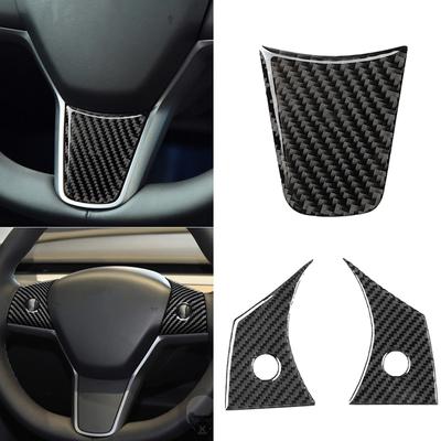 For Tesla Model Y Model 3 Carbon Fiber Car Steering Wheel Trim Cover Frame Decorative Sticker Interior Styling