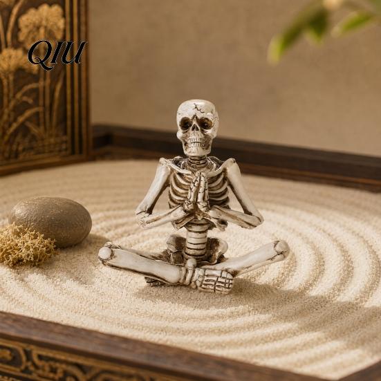 Resin One-piece Molding Skull Halloween Yoga Skeleton Statue, Funny Dead Figure for Party Decor, High Detail Decoration Gothic Ornament Haunted House,