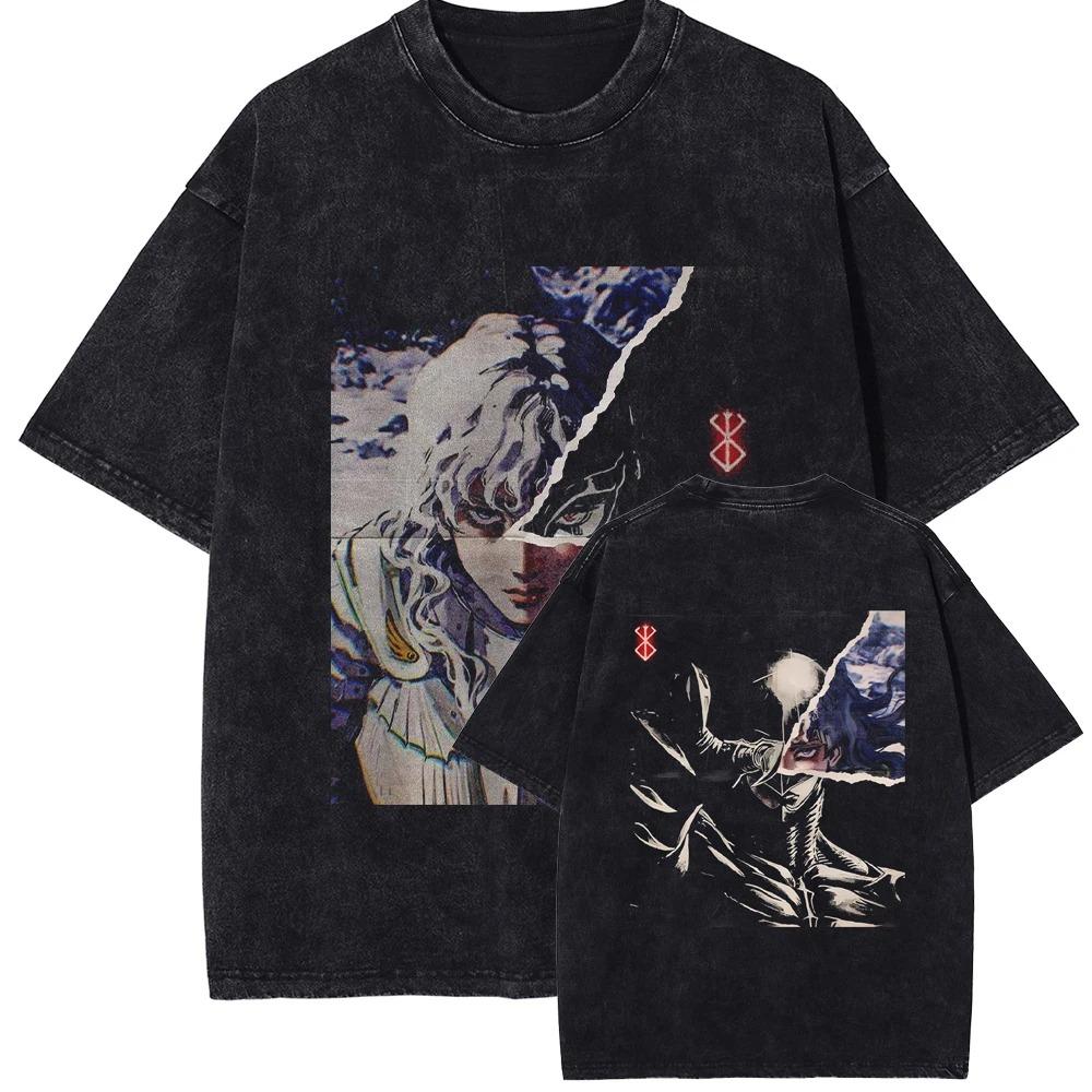 T-shirt di Berserk Animen Griffith Stampa Grafica Lavaggio Vintage Oversize Abbigliamento Uomo Donna Top in Puro Cotone