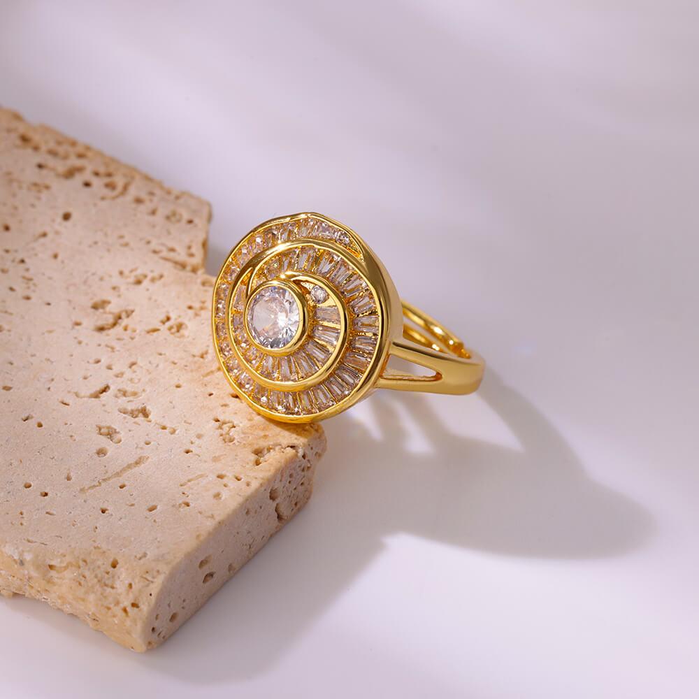 Runde Zirkon Edelstahl Offene Ringe Für Damen Goldfarbe Geometrisch Trendiger Ehering Hohe Qualität Schmuckzubehör