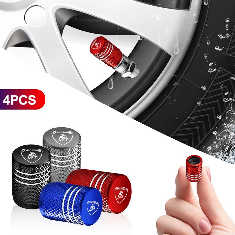 4 Stuks Zilveren Auto Bandenventieldopjes Knurling Stijl Bandenventieldop Aluminium Bandenwiel Ventiel Dop Voor Lamborghini Urus
