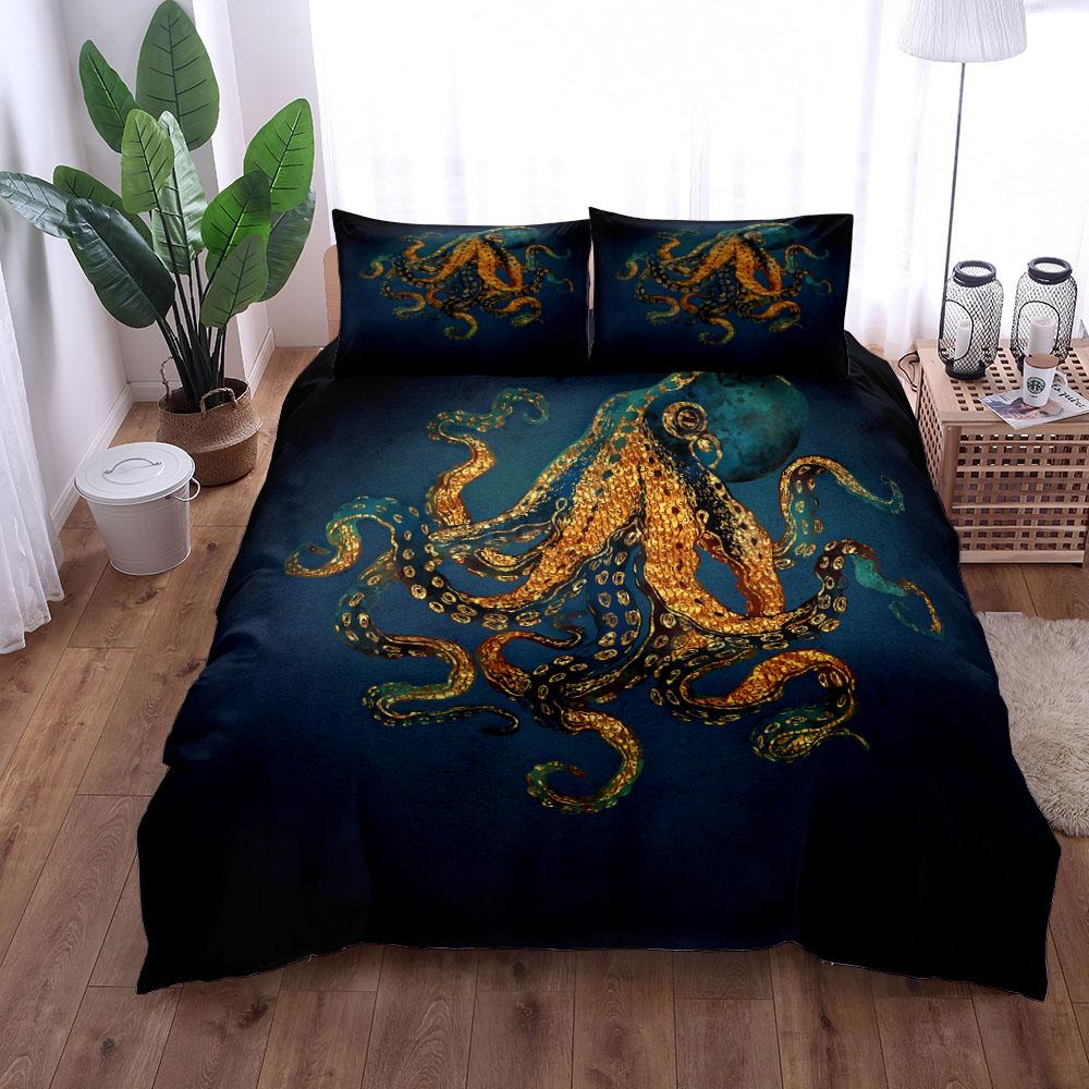 Retro Octopus Bedding Set King Queen Double Full Twin Single Size Duvet Cover Pillow Case Bed Linen Set