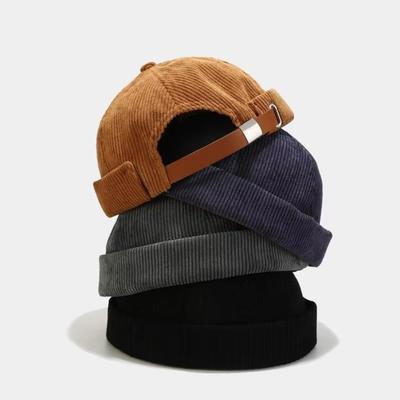 Retro Corduroy Brimless Cap Streetwear Landlord Hat Vintage Beanie Docker Caps  Men Women