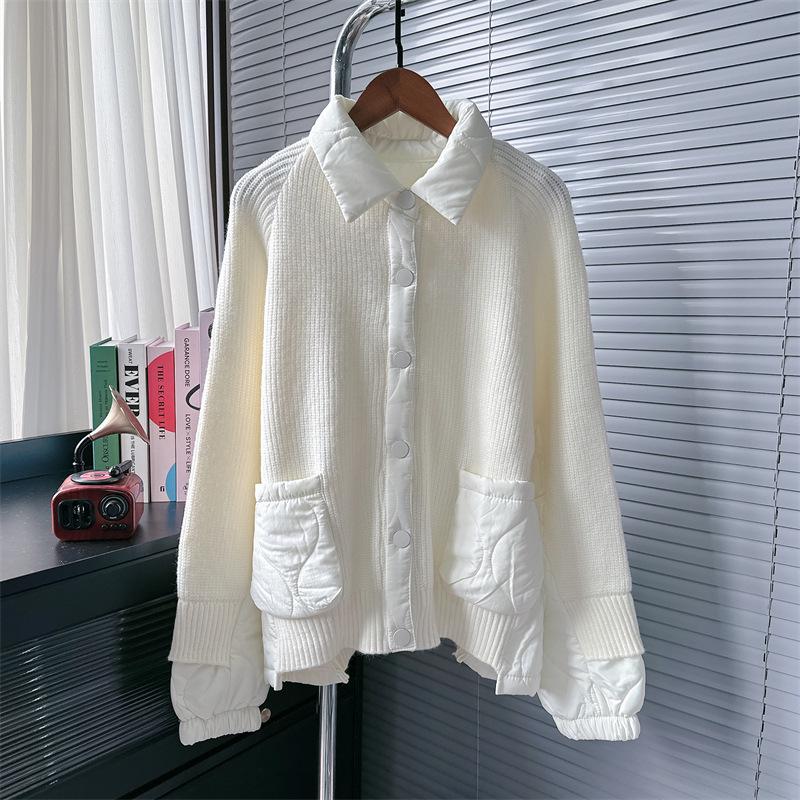European Niche Spliced Knit Cardigan: Women's Autumn/Winter Lazy Style Sweater Coat