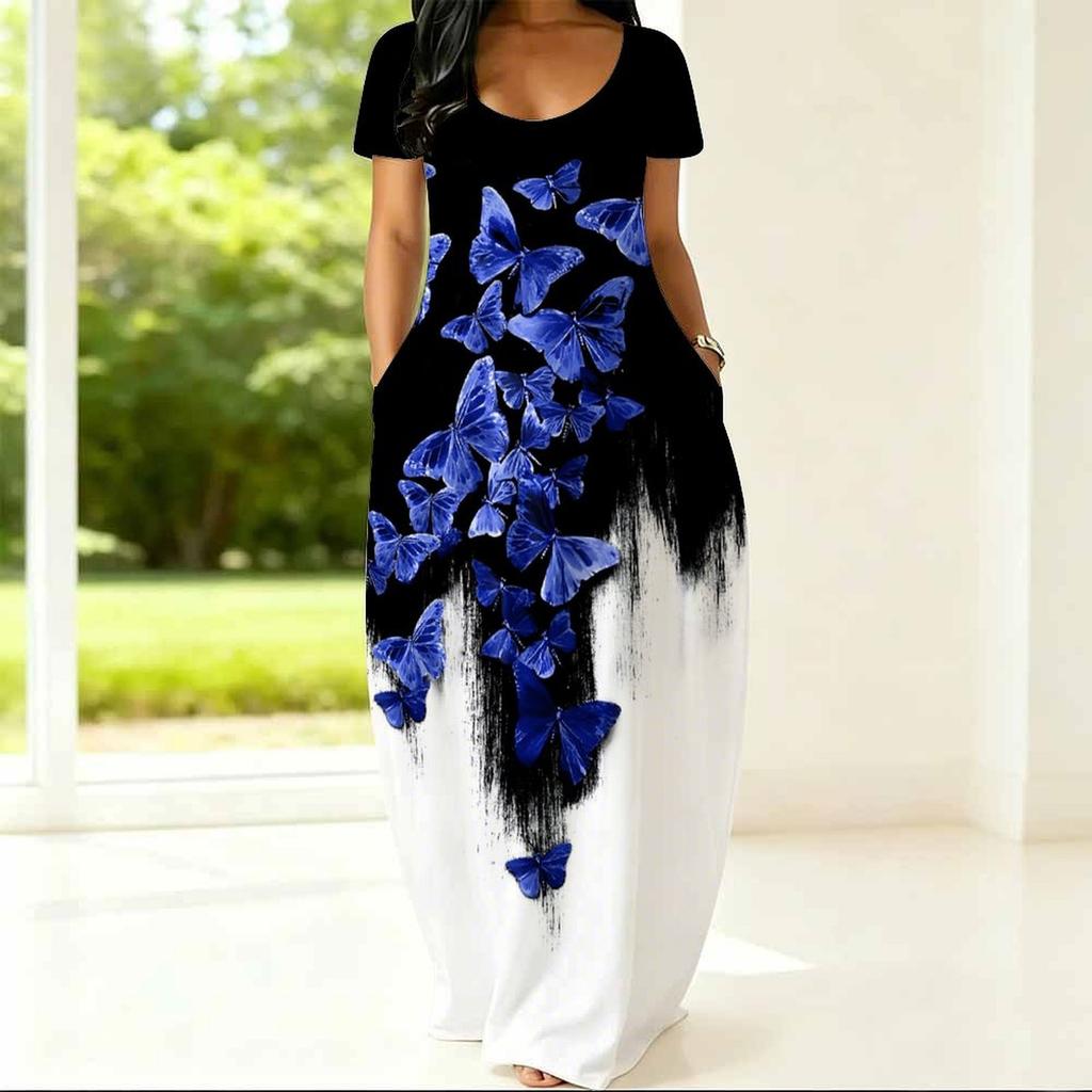 Women Crew Neck Short Sleeve Tunic Dress Plus Size Flowy Design For Summer Casual Shopping Trips