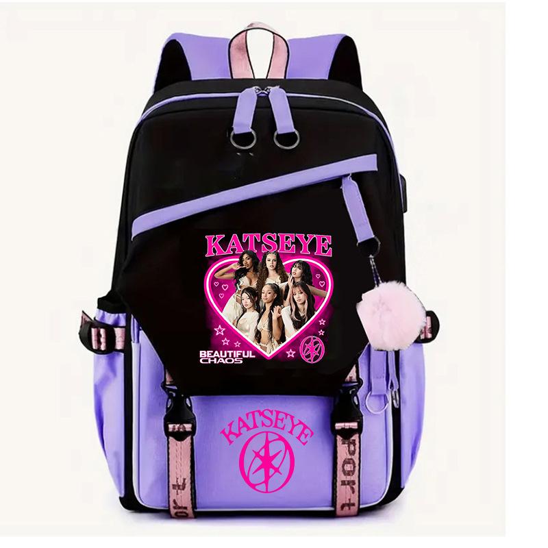 Katseye K-Pop Girl Group Print Backpack Color Block Large Capacity School Bag 60627