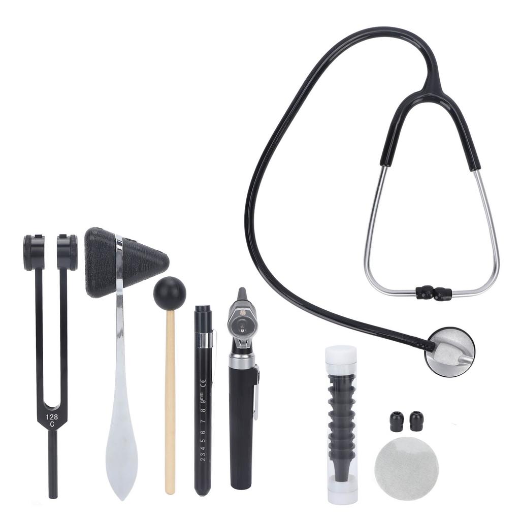 Medical Diagnostic Set Otoscope Stethoscope Tuning Fork Reflex Percussion Kit with Storage Bag