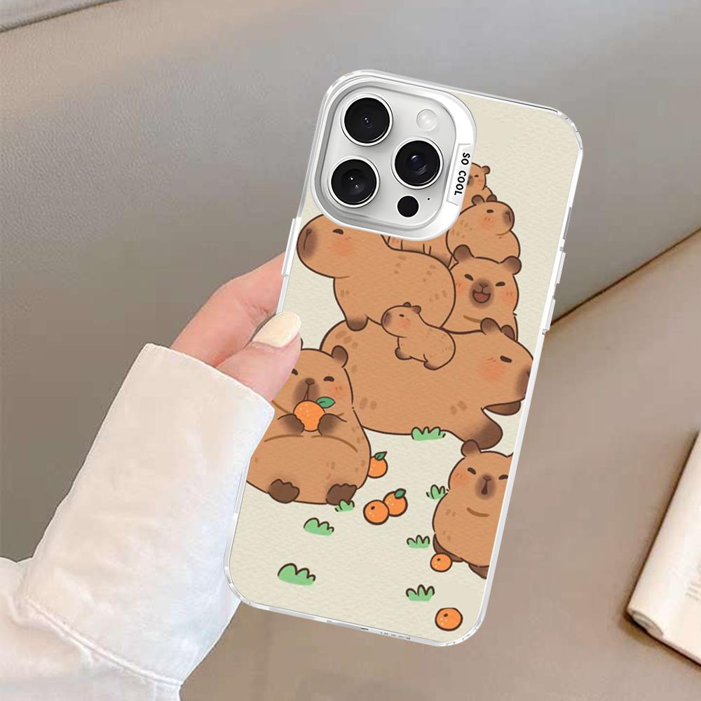 Cartoon Capybara Phone Case For IPhone 16 15 14 13 12 11 Pro Max X XR XSMAX 8 7 Plus Matte Shockproof Back Cover