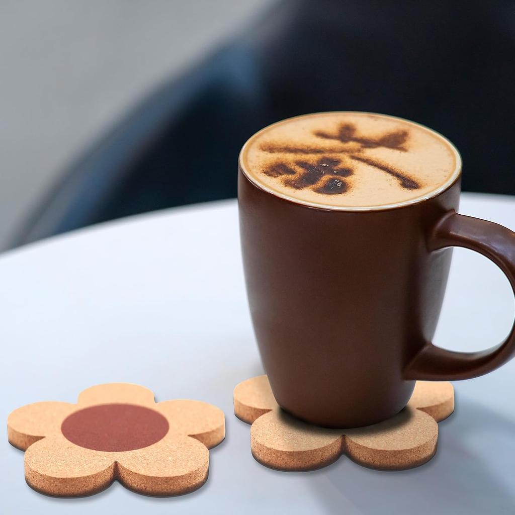 12 PCS Flower Cork Coaster for Drinks, Absorbent and Reble Non-Slip Heat Resistant Coffee Coasters, 100% Natural Cork 4 inch Flower Shape Farmhouse