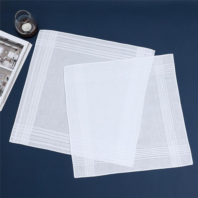 6Pcs 40x40/43x43cm White Color 100% Cotton Handkerchiefs Classic Hankies Jacquard Striped Pocket Square Towel DIY Painting