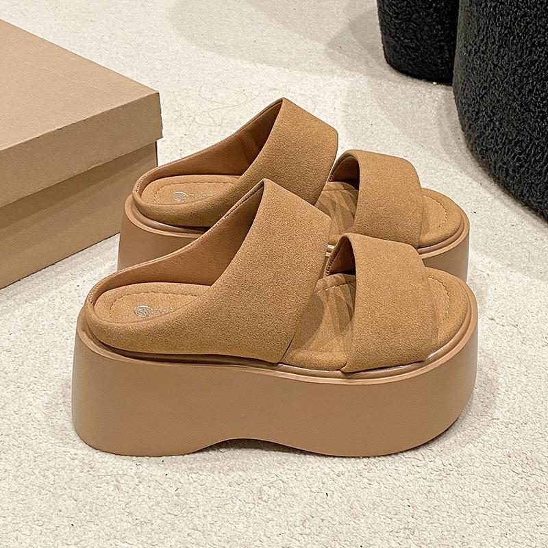 Fashion Summer 2025 Chunky Sandals Women's Thick Bottom Wedge Heels Slides 8CM High Heels Platform Leather Casual Beach Flip Flops Woman
