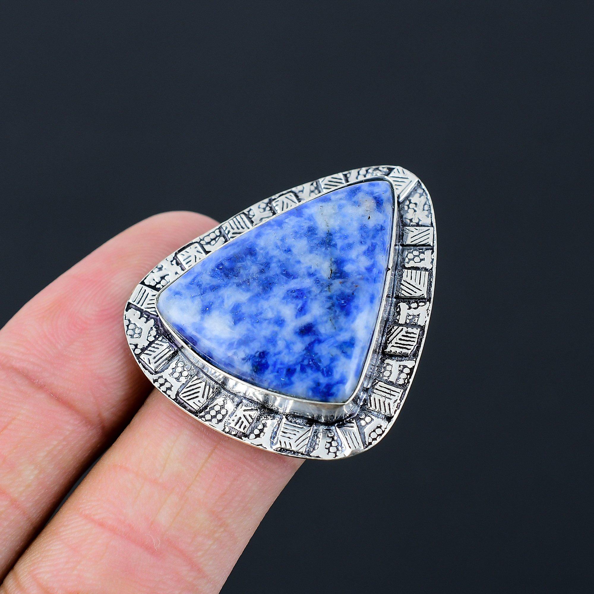 Daughters Day Sale 925 Sterling Silver Sodalite Stone Handmade Trendy Wife Ring 9
