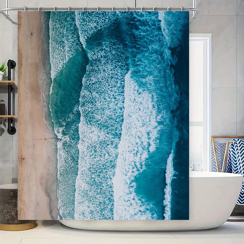 

Beach Vibes Shower Curtain Blue Waves Splash Design For Modern Bathrooms Decorations W60H190(CM)-1 Pcs