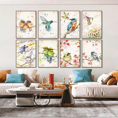 Watercolor Hummingbird Sparrow Wall Art Animal Birds Canvas Painting Modern Poster and Print Picture for Living Room Home Decor