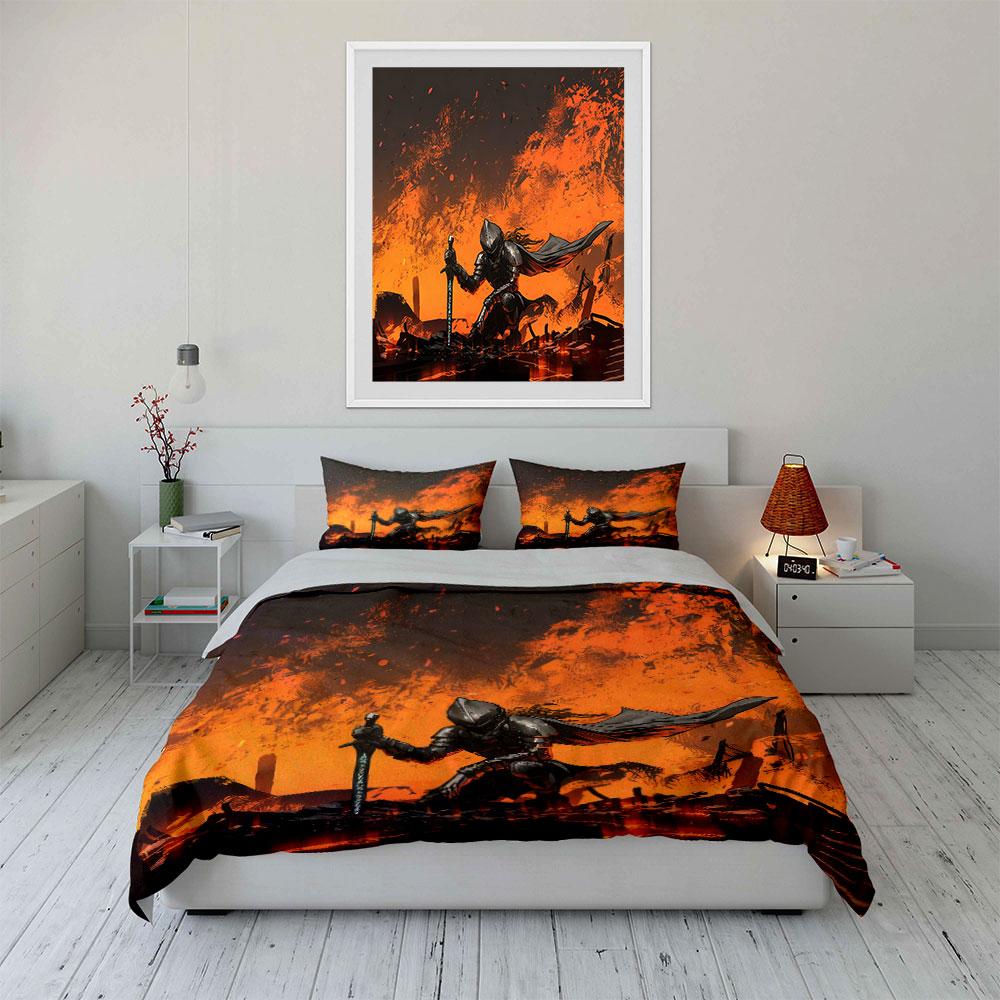 Medieval Knight Battle Decor Set Soft Comfortable Duvet Cover Bedding Set Included 1*Duvet Cover & 2*Pillowcases, Gift