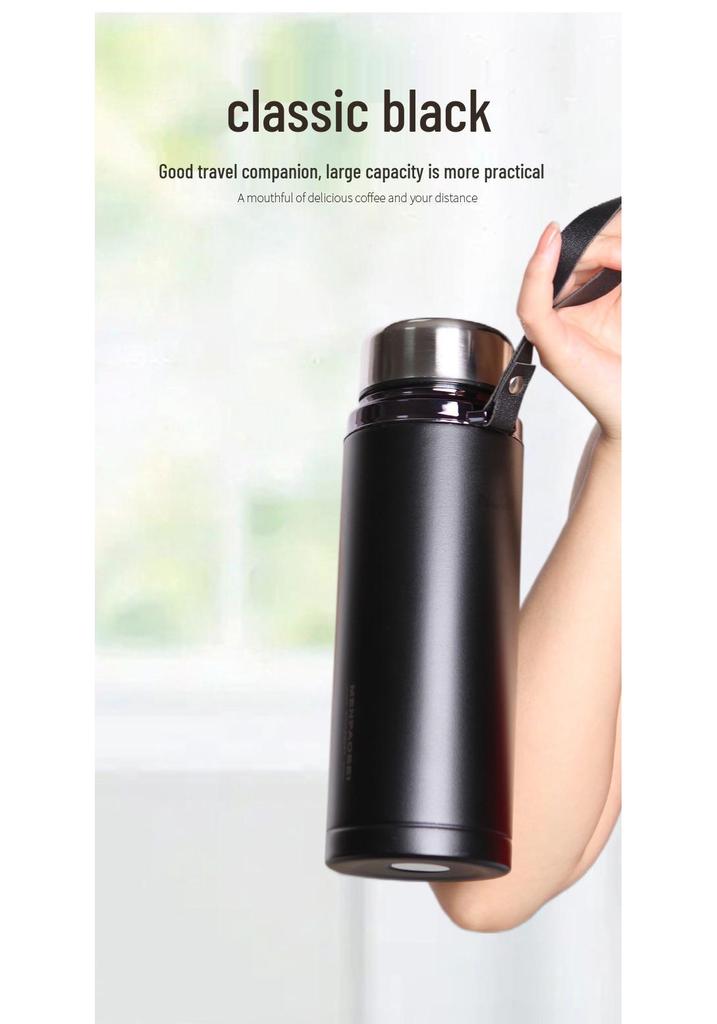 High-End Large Capacity Stainless Steel Thermos with Tea Infuser - Elegant Office Water Cup