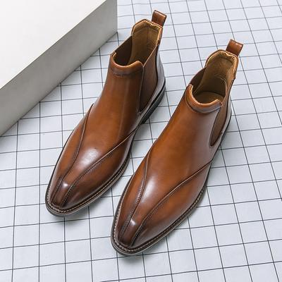 Fashion Chelsea Boots for Men Ankle Boots Business Square Toe Slip-On Handmade Mens Boots Size 38-45