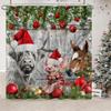 Funny Christmas Shower Curtain, Rustic Farmhouse Winter Christmas Ball Snowflake Shower Curtain Holiday Decorative, Farm Animals