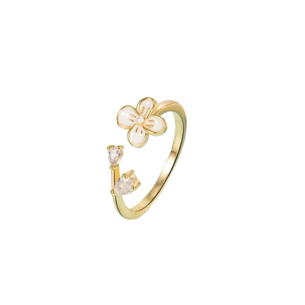 Exquisite Adjustable Pearl Zirconia Flower Ring for Women