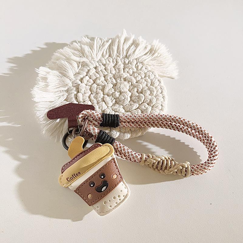Trendy Ins Creative Coffee Cup Emoji Leather - Short Phone Lanyard/Bag Charm/Keychain For Women Universal Anti-Theft/Anti-Snatch