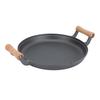 BBQ Grill Pan with Dual Wooden Handles Round Cast Iron Steak Frying Meat Roasting Skillets for