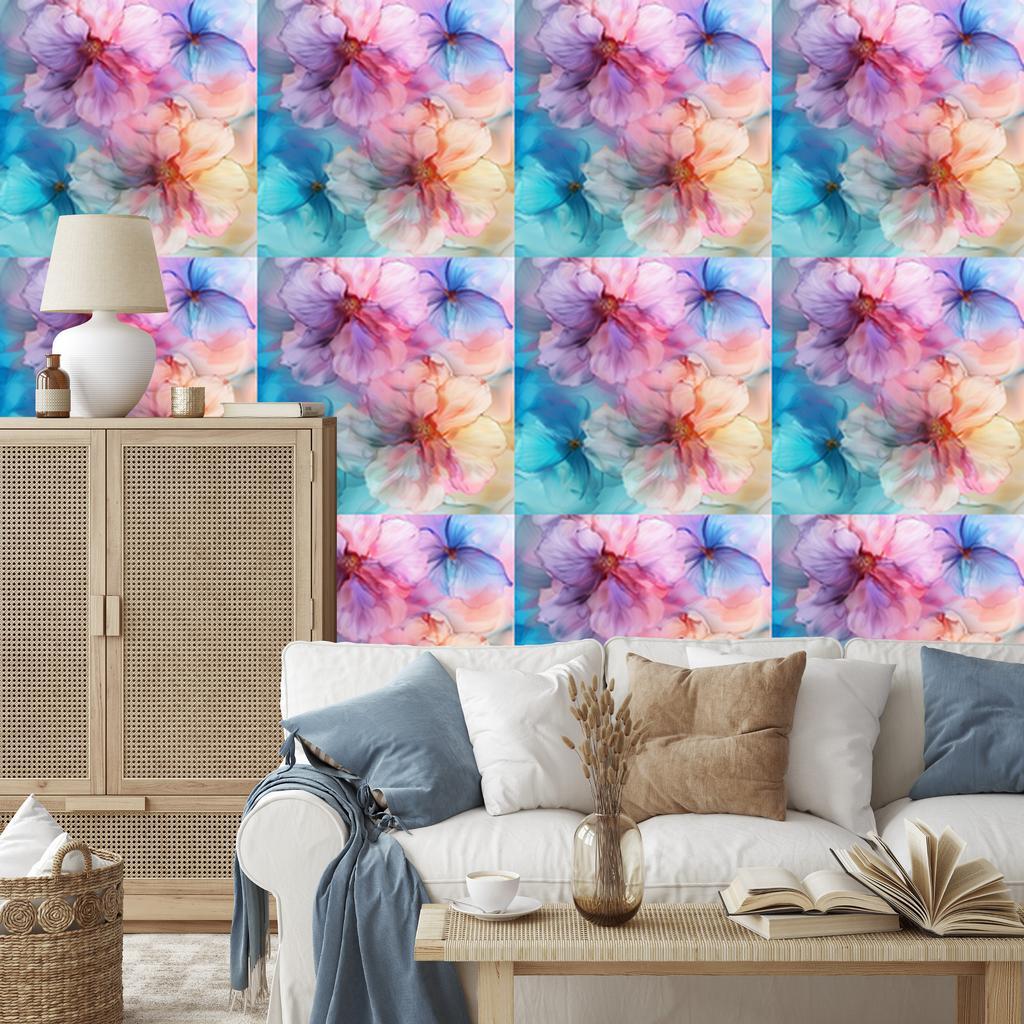 Wallpaper Ink blue, turquoise, purple and powder pink 50x1000