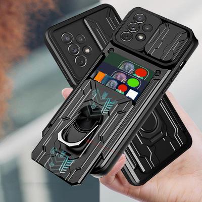 Slide Camera Armor Card Slot Hülle für Samsung Galaxy S22 S21 A53 A23 Redmi 10C 10A iPhone 14 13 12 11 OPPO Realme A54 A94 Vivo V23E Moto G200 Cover