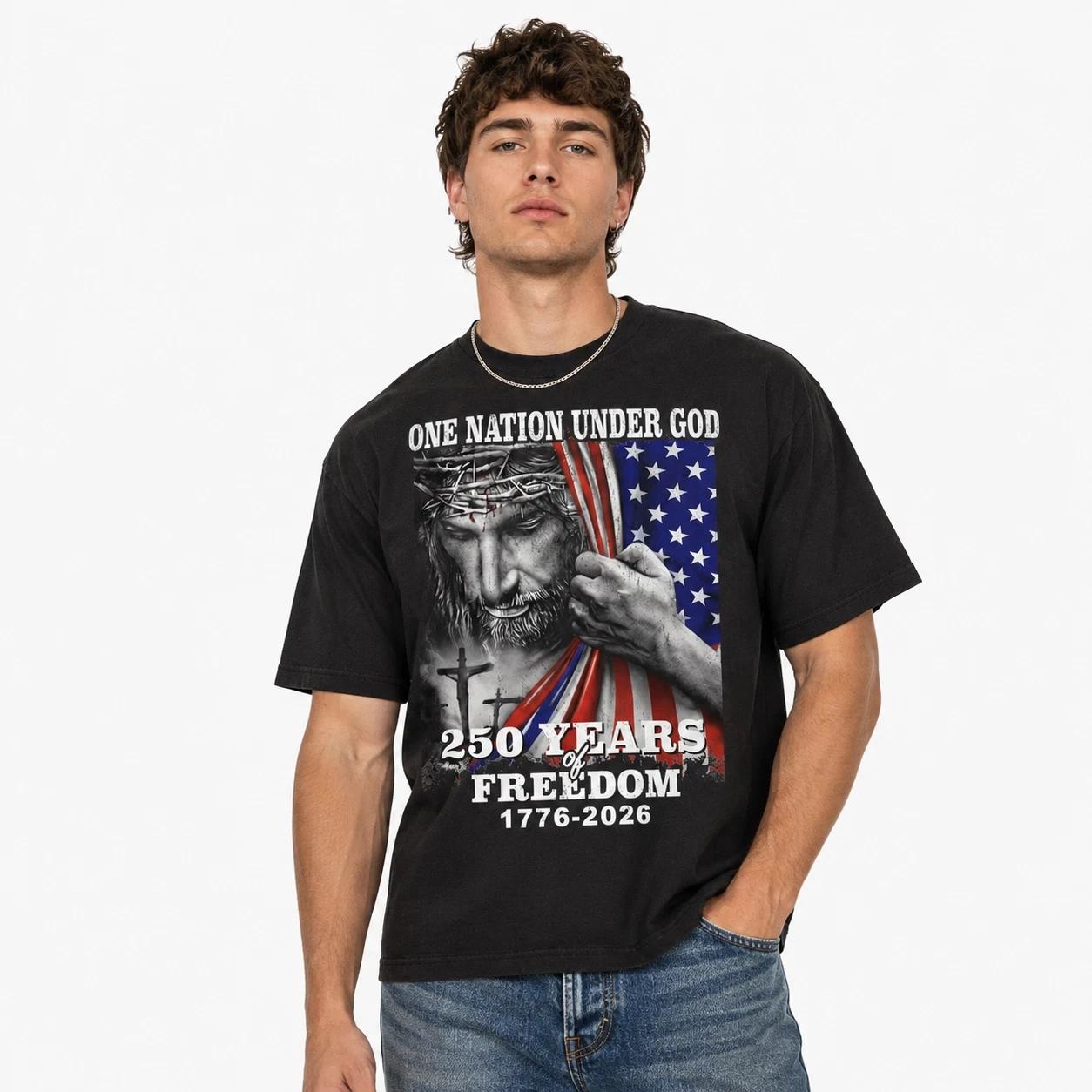 One Nation Under God USA 250th Anniversary 250 Years Freedom T-Shirt M