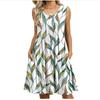 Damen Sommer Neues bedrucktes Tanktop Lockeres Kleid mit Tasche