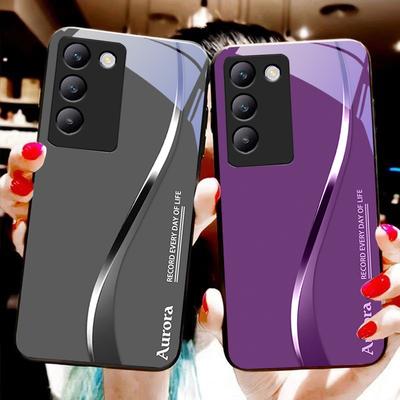 Listras Duas Cores Para Y72 33S 11 03 36 96 Lite 35 16 Iqoo 12 V40 SE 5G 29 40 21 30 X80 Pro Vivo Capa de Vidro Temperado para Celular Preta