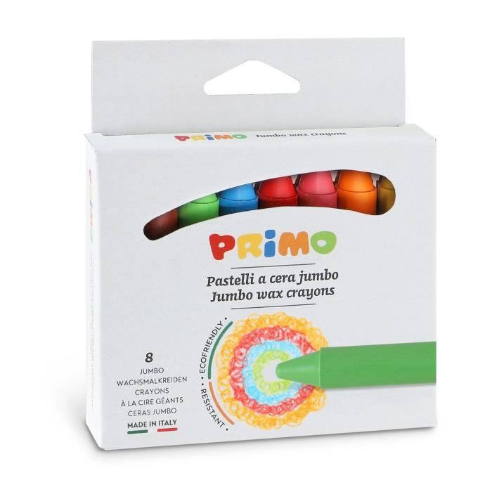 Crayons de cire - PRIMO - Boîte de 8 - Couleur intense - Douce - Lumineuse