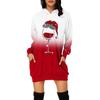 Women's Fashion Christmas Printed Pockets Long Sleeve Hoodies Pullover Dress