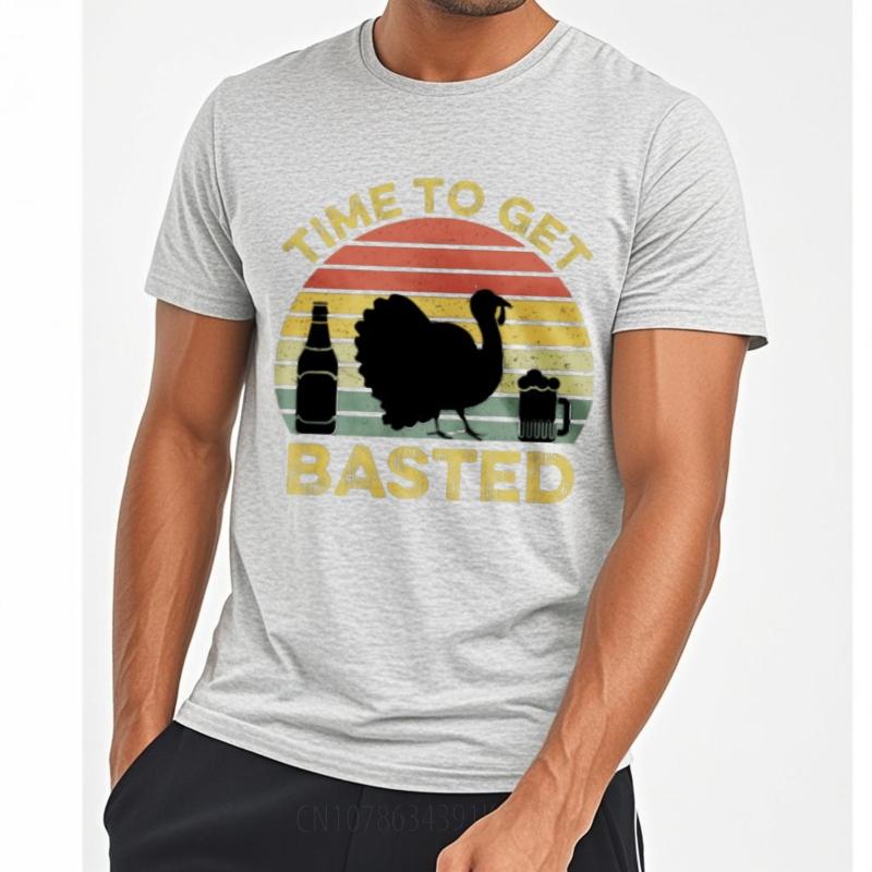 Relaxed Fit Tshirt Solid Color Boys O Neck Tshirt Streetwear Time To Get Basted Turkey Beer Sunset Retro For Her Tshirt